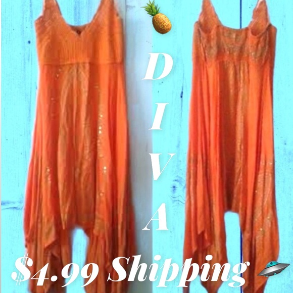 DIVA Collection Dress M EUC Boho Crochet Sparkly Asymmetrical Spring Break - Picture 16 of 16